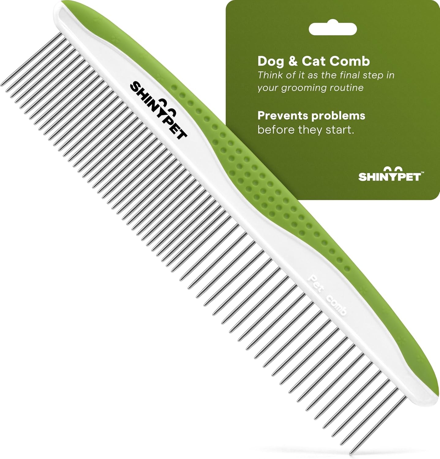 Pet Grooming Comb 🐶🐱✨ Round‑Tip Detangler w/ No‑Slip Handle for Dogs & Cats