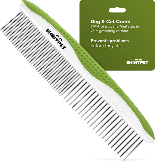 Pet Grooming Comb 🐶🐱✨ Round‑Tip Detangler w/ No‑Slip Handle for Dogs & Cats