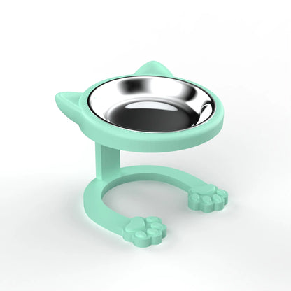 Elevated Stainless Steel Cat Bowl with Anti-Slip Stand - Whisker Friendly Feeder for Senior Cats and Small Puppies - Easy Clean & Portable Design