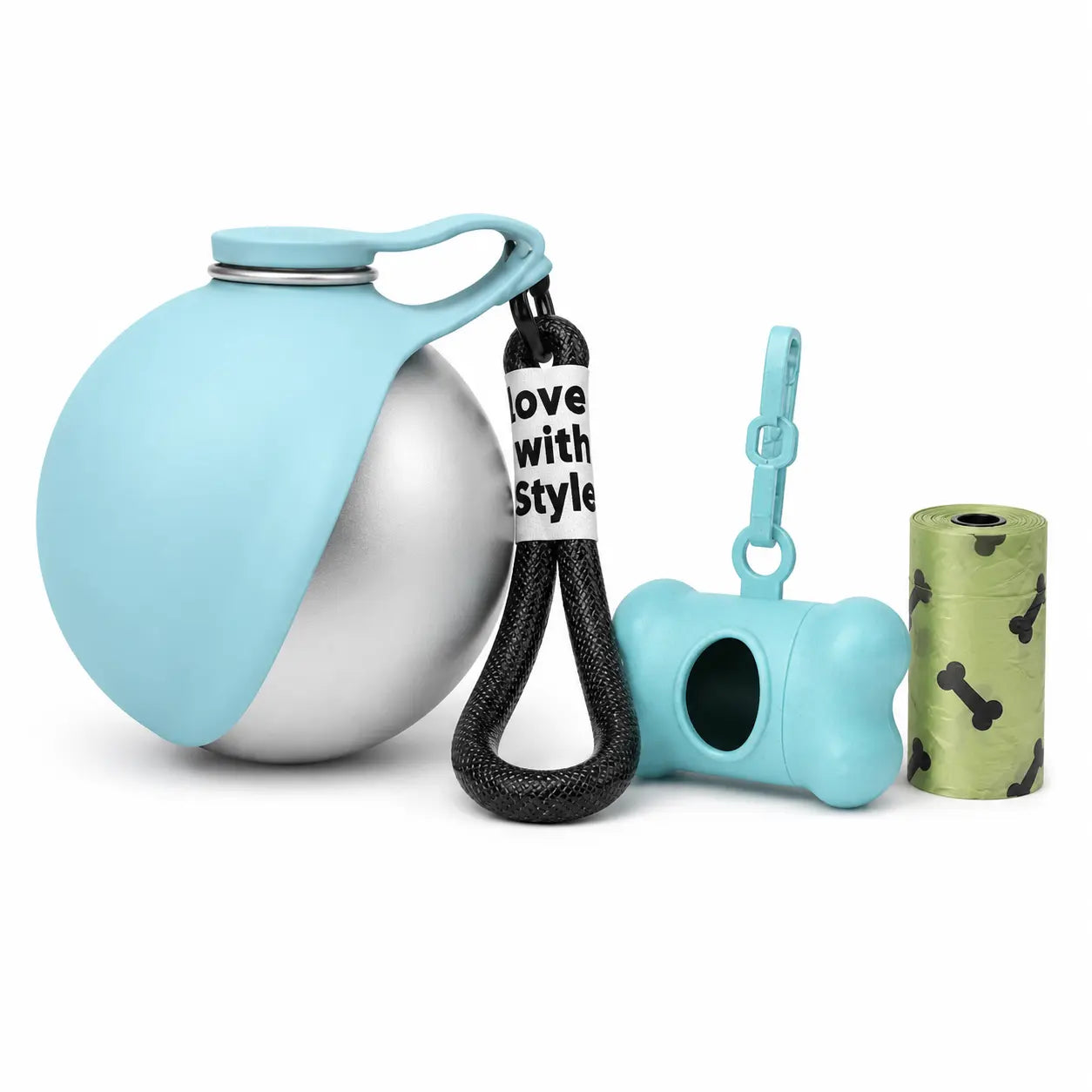 Portable Stainless Steel Pet Water Bottle with Poop Bag Holder - Leak-Proof 285Ml Travel Dispenser for Dogs & Cats