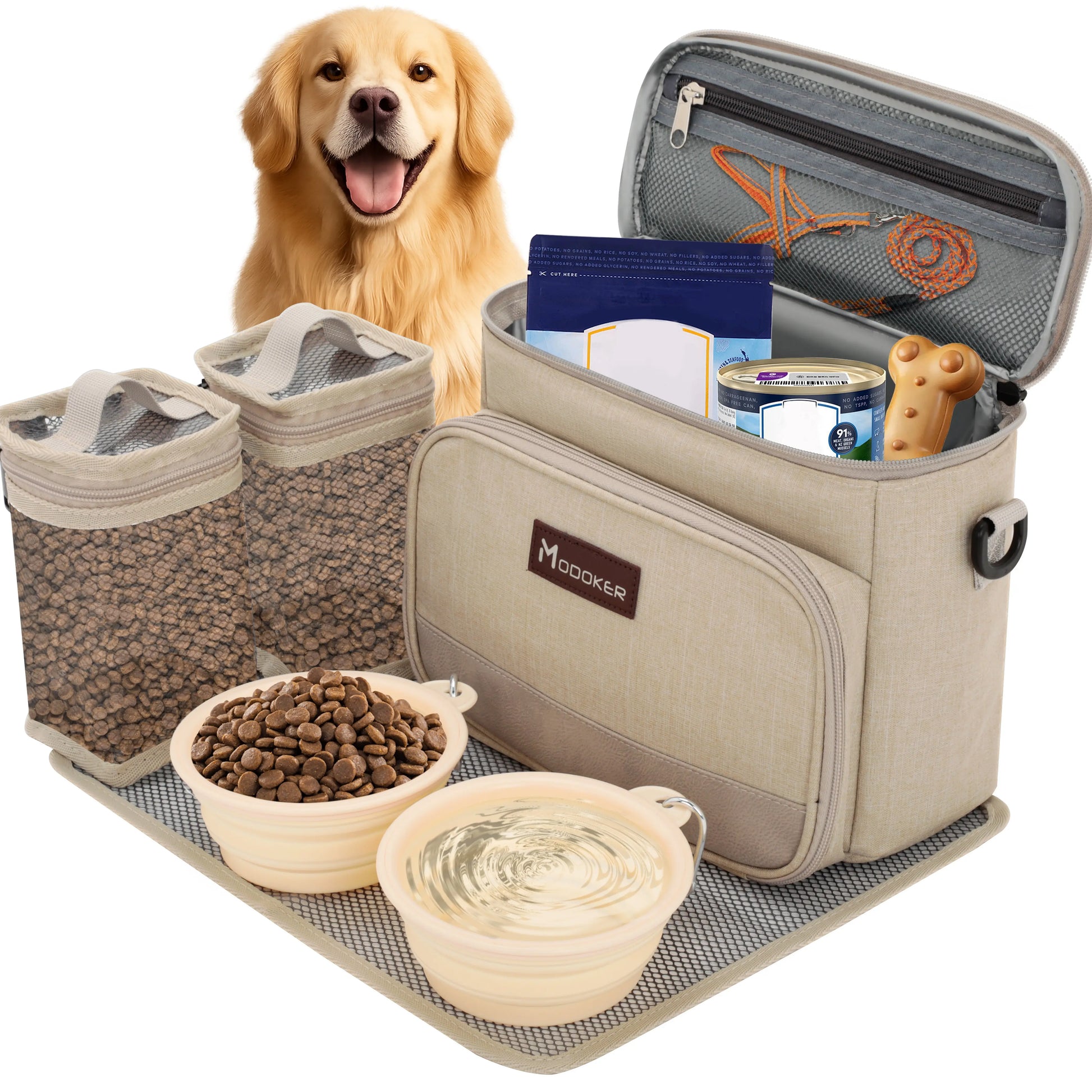 Ultimate Dog Travel Bag: Complete Pet Travel Kit with Food Containers & Collapsible Bowls for Adventurous Pets