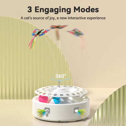3‑in‑1 Automatic Cat Toy 🦋 Feather Ambush + Track Balls + Fluttering Butterfly