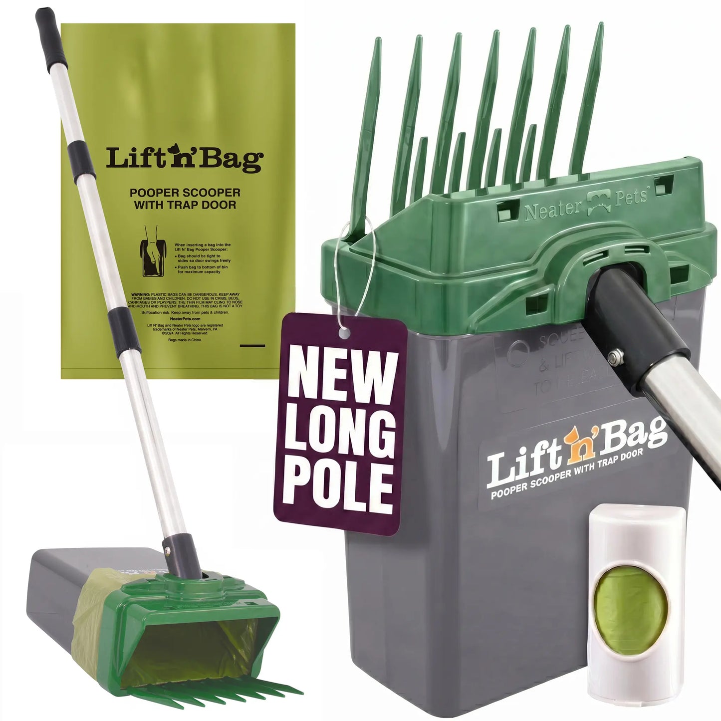 Neater Pets Lift N' Bag Dog Pooper Scooper - 31" Extended Reach, Effortless One-Handed Use, Extra-Large USA-Made Bags