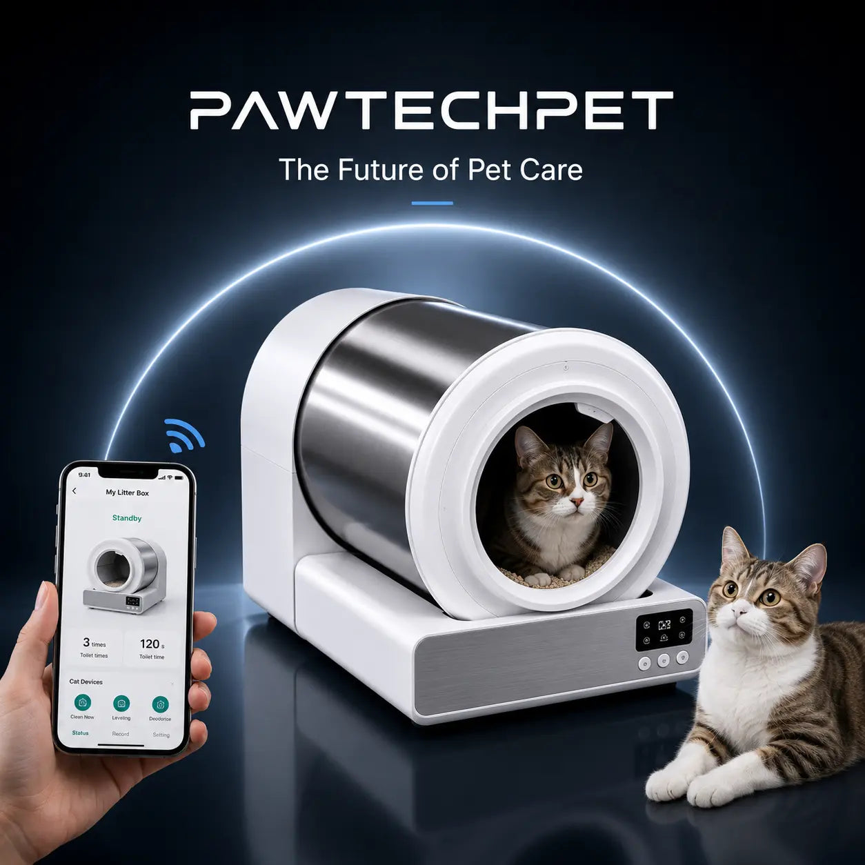 Pawtech Smart Auto-Cleaning Cat Litter Box - Whisper-Quiet, App-Controlled, 60L Capacity with Safety Sensors for Effortless Maintenance