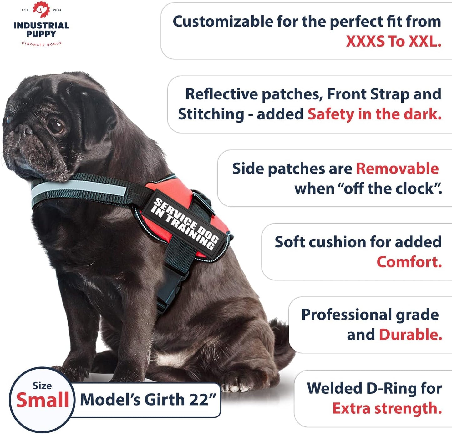 ❤️🐾 Service Dog in Training Vest Harness — Durable, Adjustable, Reflective (Small 19.5"–25")