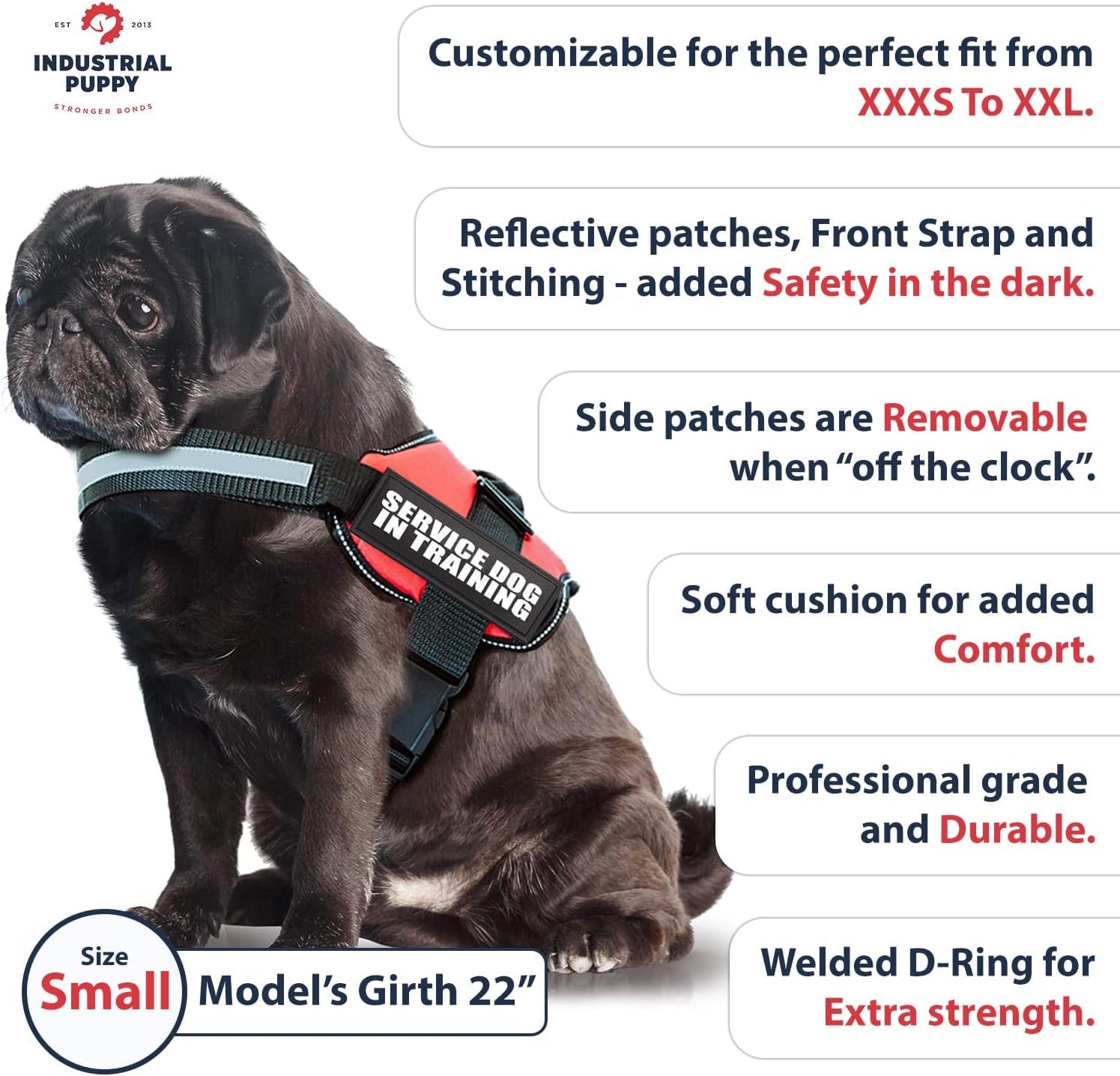 ❤️🐾 Service Dog in Training Vest Harness — Durable, Adjustable, Reflective (Small 19.5"–25")