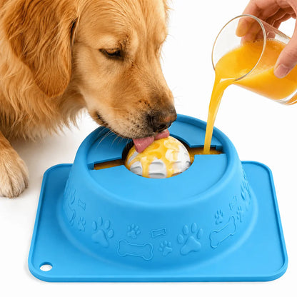 Non-Spill Dog & Cat Lick Bowl - Slow Feeder Puzzle for Wet Treats, Yogurt & Bone Broth - Blue Non-Slip Pet Enrichment Bowl