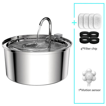 Automatic Stainless Steel Pet Water Fountain – USB Quiet Filtered Drinking Bowl