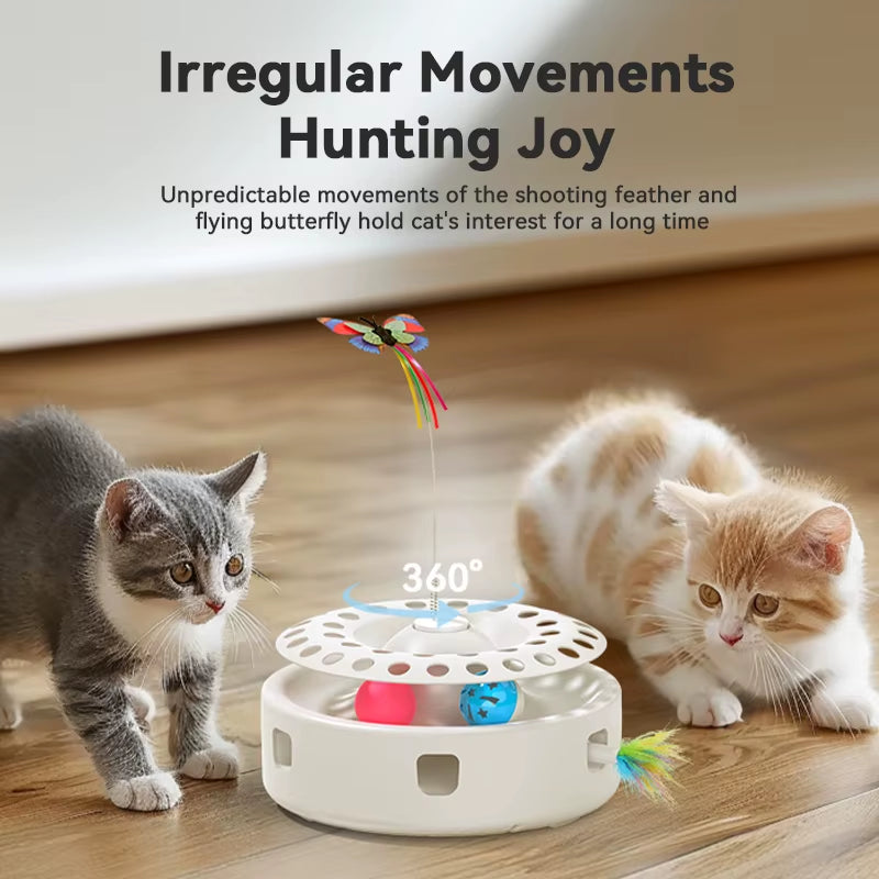 3‑in‑1 Automatic Cat Toy 🦋 Feather Ambush + Track Balls + Fluttering Butterfly