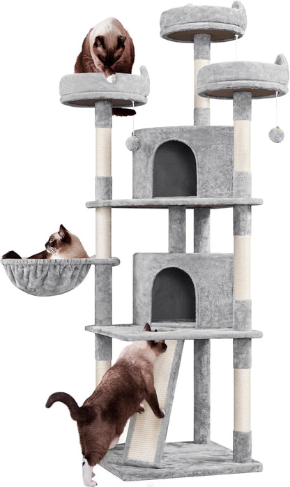 Yaheetech 68.5" Large Cat Tree Tower - Stable Multi-Level Cat House with 3 Wide Perches, Spacious Condo, and Sisal-Covered Scratching Posts - Dark Gray
