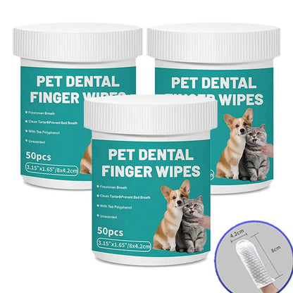 Happy Pup Life Pet Dental Wipes - 50-Count No-Rinse Finger Toothbrush Set for Dogs & Cats - Easy, Gentle Cleaning & Grooming Kit for Healthy Teeth & Ears - Perfect Travel Size