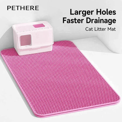 Large Pink Cat Litter Mat - Waterproof Double Layer Honeycomb Design for Effective Litter Trapping, Non-Slip, 35x24 Inches, Perfect for Cat Supplies
