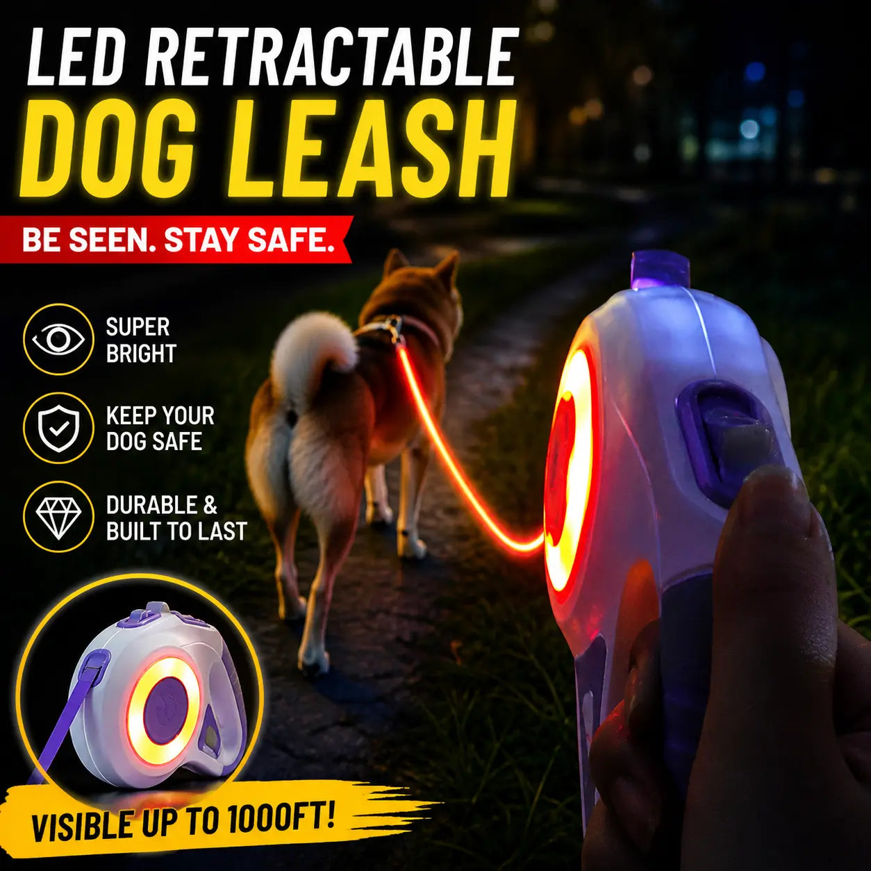 Illuminate Your Night Walks with the Pawzseek LED Retractable Dog Leash – A Game Changer for Safety and Style!