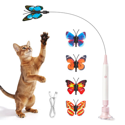 Potaroma Interactive Non-Toxic Butterfly Cat Wand - Electric Spinning Toy with Rechargeable USB, Suction Cup, and Self-Play Modes for Endless Fun!