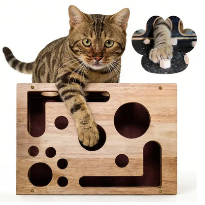 Interactive Cat Scratch Puzzle Box - Stress-Free Nail Care & Engaging Play Toy for All Ages - Durable Oak Design