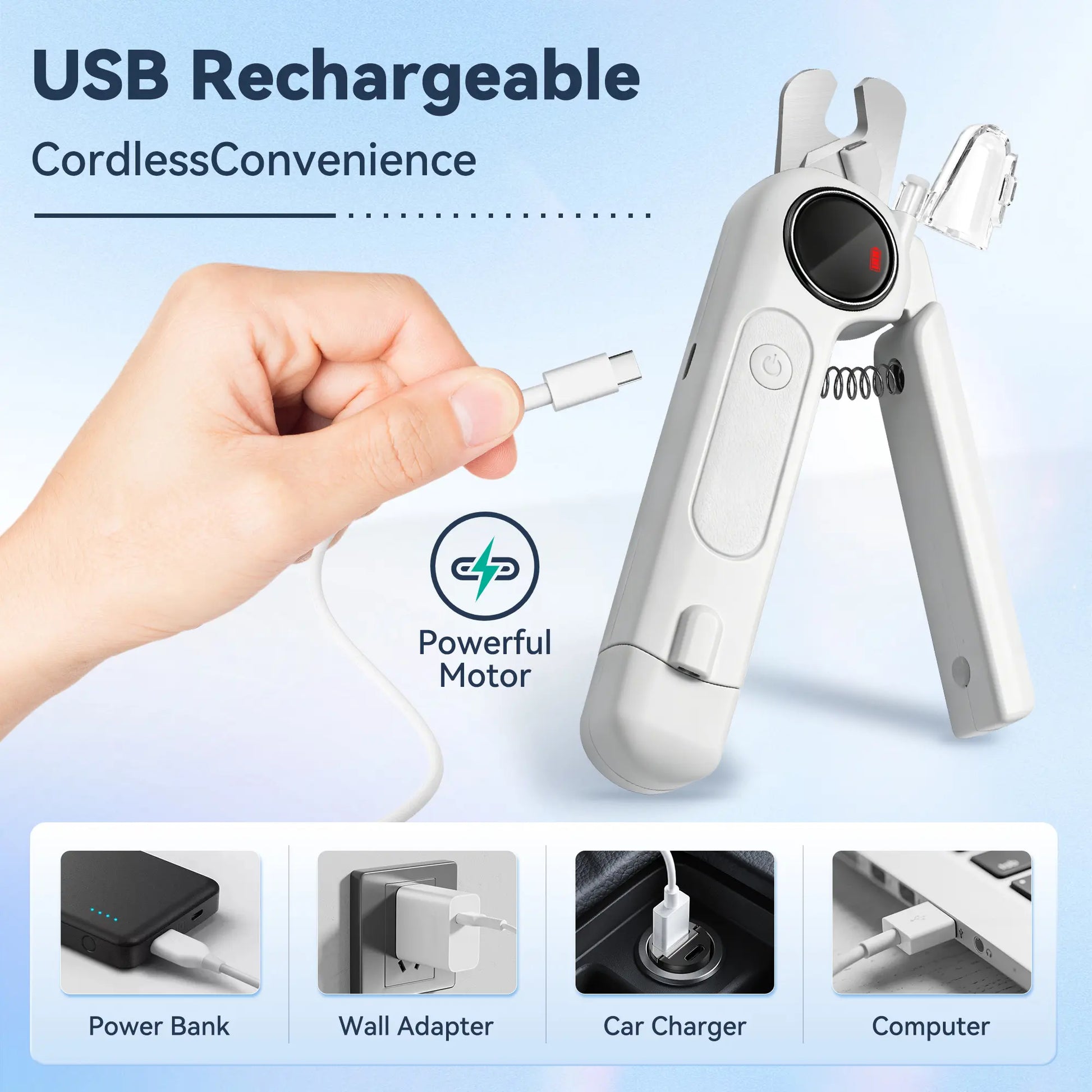Ultimate 2-in-1 Pet Nail Clipper & Grinder with LED Light - Rechargeable, Quiet, 3 Speeds, Safety Lock & Splash Guard for Dogs & Cats