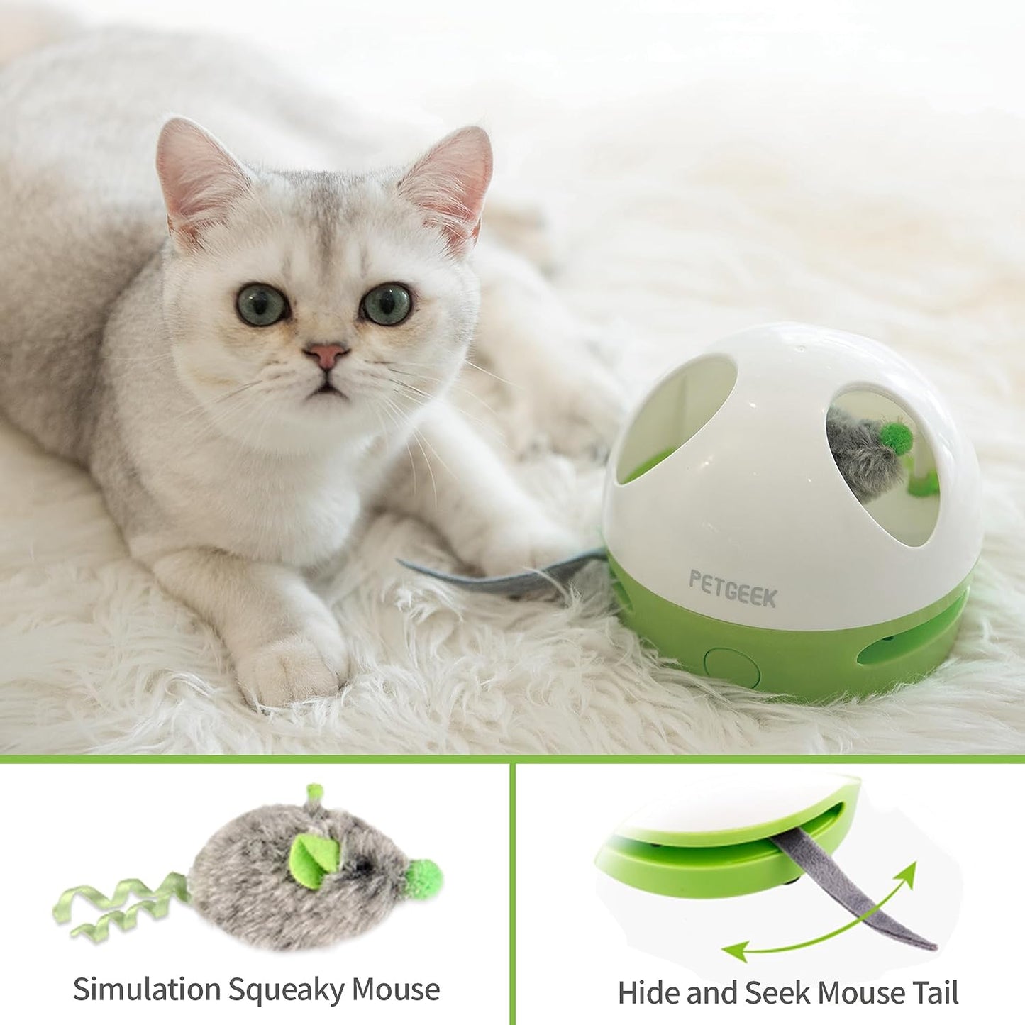 🐭⚡ Hidey Mouse Electronic Cat Toy — Motion Teasing, Squeaky Mouse, Catnip‑Filled Fun (Green)