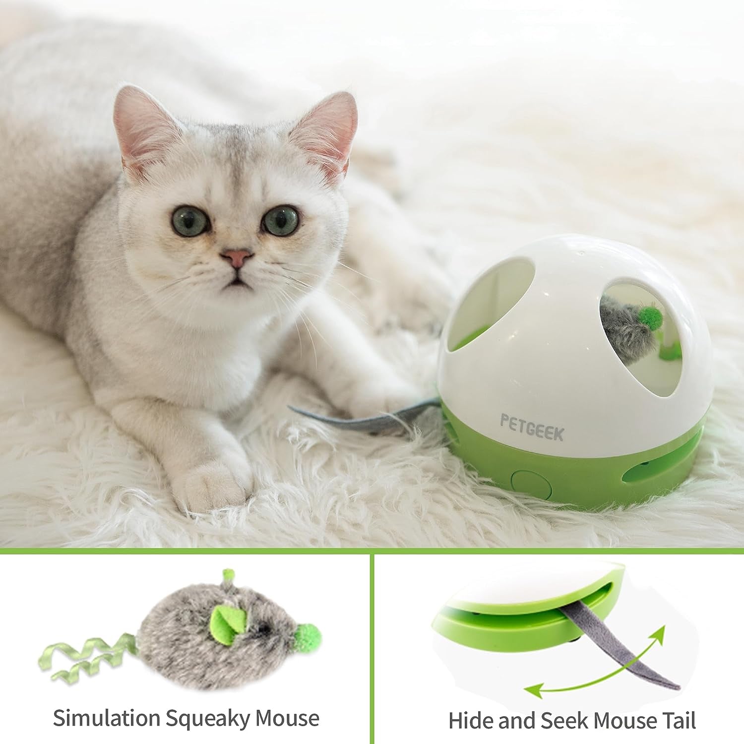 🐭⚡ Hidey Mouse Electronic Cat Toy — Motion Teasing, Squeaky Mouse, Catnip‑Filled Fun (Green)