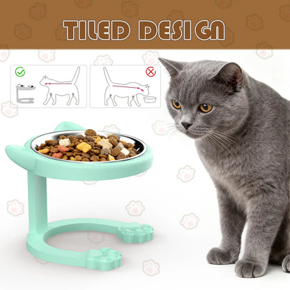 Elevated Stainless Steel Cat Bowl with Anti-Slip Stand - Whisker Friendly Feeder for Senior Cats and Small Puppies - Easy Clean & Portable Design