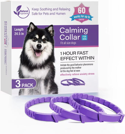 Adjustable Calming Collars – Pheromone Anxiety Relief for Dogs & Cats, 3/4 Pack  
