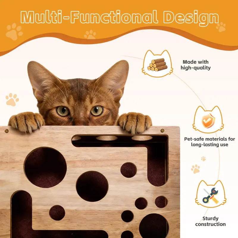 Interactive Cat Scratch Puzzle Box - Stress-Free Nail Care & Engaging Play Toy for All Ages - Durable Oak Design