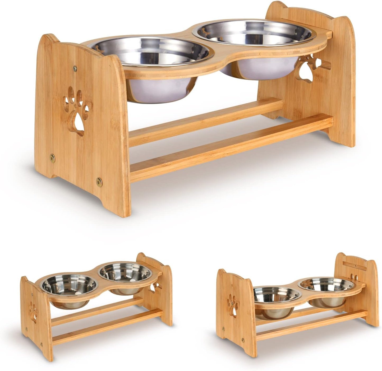 Adjustable Bamboo Elevated Dog Feeder 🐾✨ Non‑Slip, Raised Bowls, Stainless Steel, Digestive‑Friendly