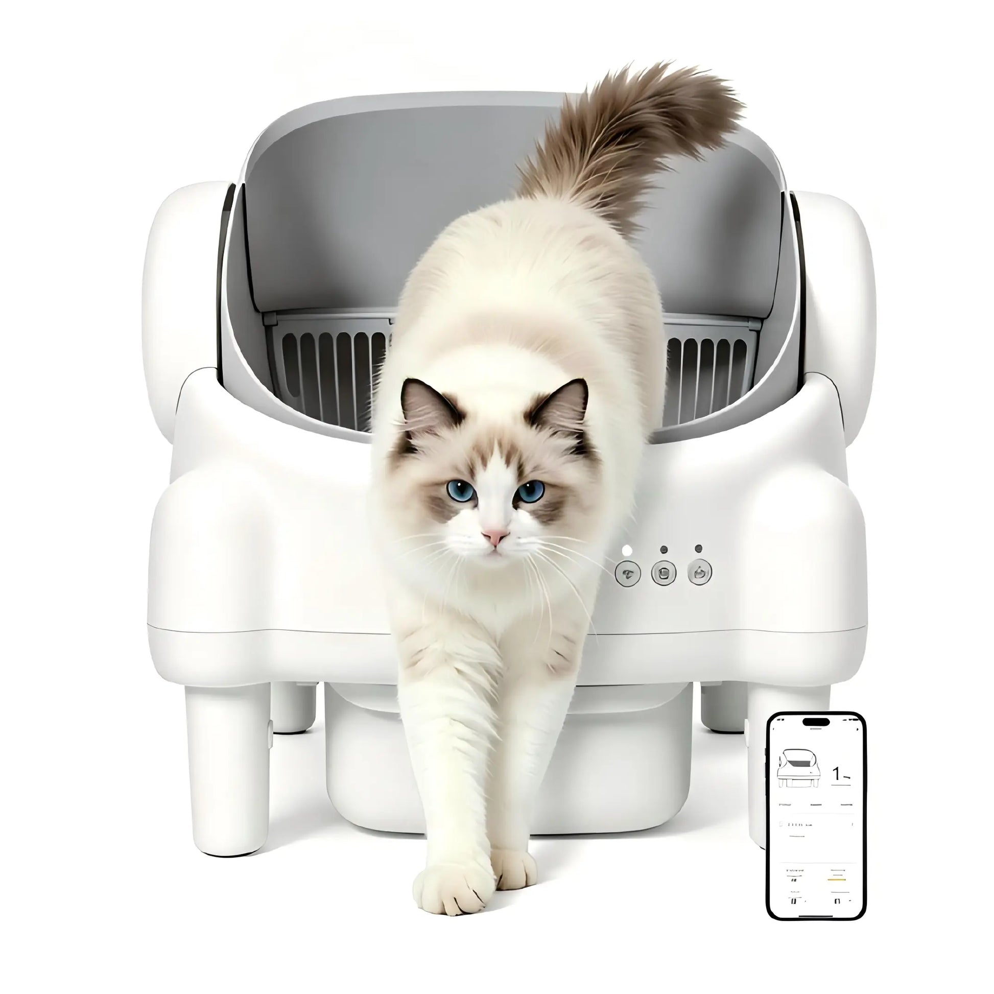 Smart Automatic Self-Cleaning Litter Box for Multiple Cats - Large Capacity with App Control & Odor Control - Includes 2 Roll Liners