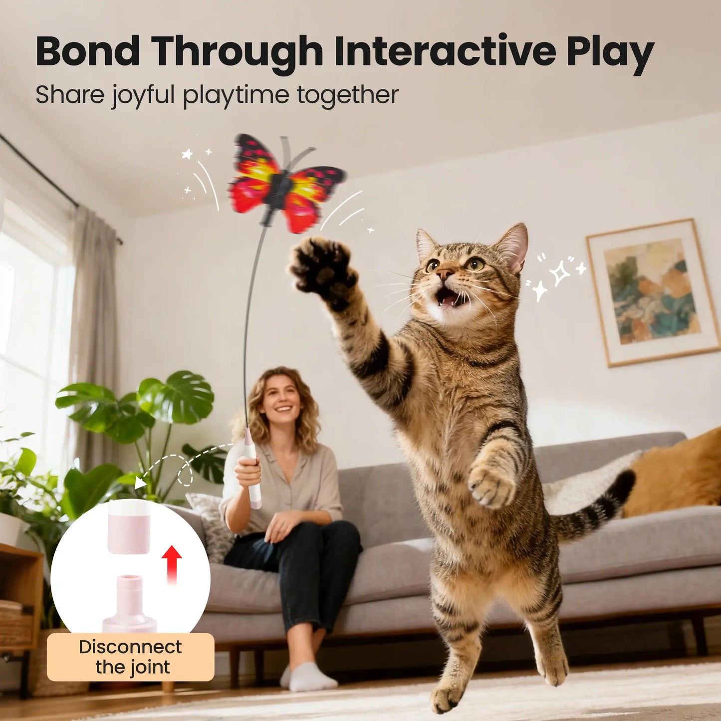 Potaroma Interactive Non-Toxic Butterfly Cat Wand - Electric Spinning Toy with Rechargeable USB, Suction Cup, and Self-Play Modes for Endless Fun!