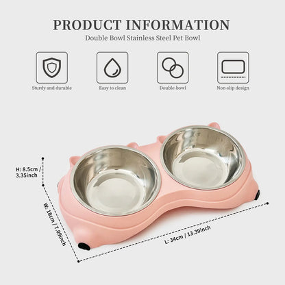 Stylish Double Stainless Steel Pet Bowl Set with Non-Slip Base – Ideal Feeding Station for Cats & Small Dogs, Easy-Clean Removable Bowls in Trendy Colors!