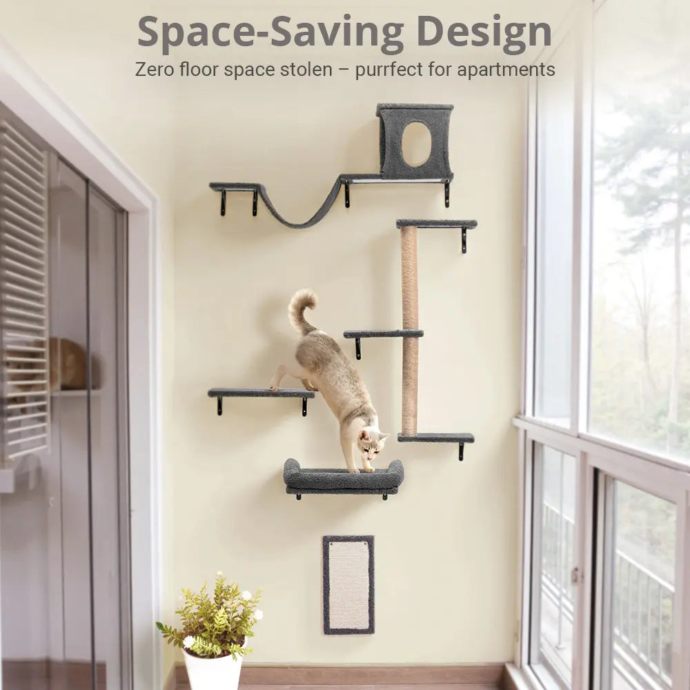 CAVEEN 5-in-1 Wall-Mounted Cat Climbing Set - Perfect Cat Wall Shelves and Perches for Multiple Cats to Play, Sleep, and Lounge