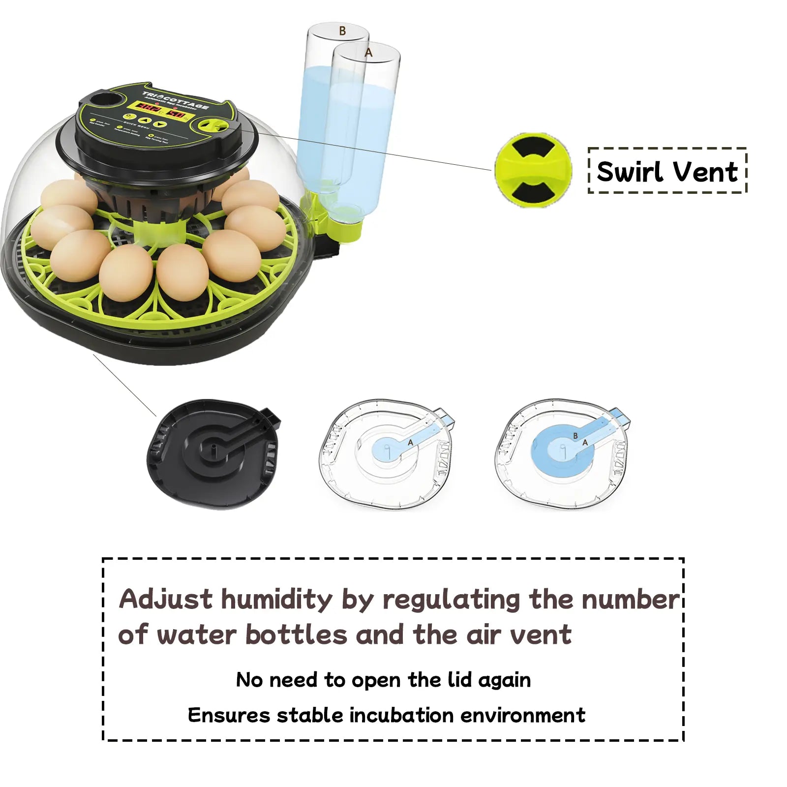 Automatic Egg Incubator with Humidity Display, Built-In Egg Candler, and 360° Transparent View for Home Chicken Hatching and Poultry Farming