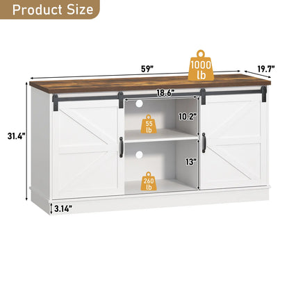 Stylish Farmhouse Aquarium Stand with Power Outlet - Heavy Duty 20 to 120 Gallon Fish Tank & Reptile Tank Cabinet with Sliding Barn Door in White, Grey, or Black