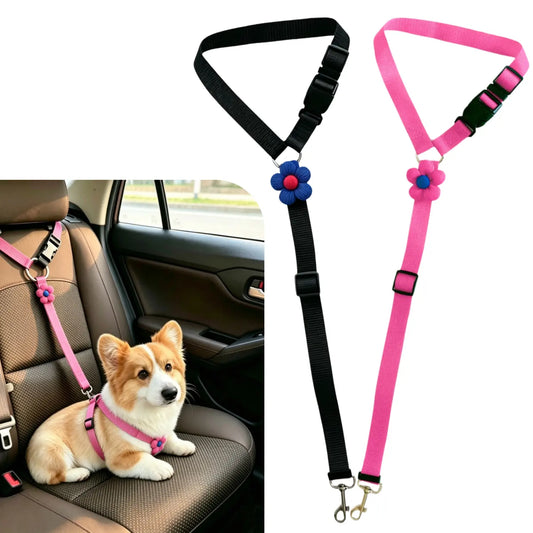 Adjustable 2-Pack Cute Dog Seat Belt Leash for Safe Car Travel