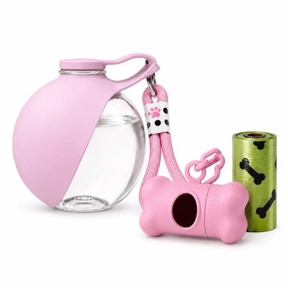 Portable Stainless Steel Pet Water Bottle with Poop Bag Holder - Leak-Proof 285Ml Travel Dispenser for Dogs & Cats