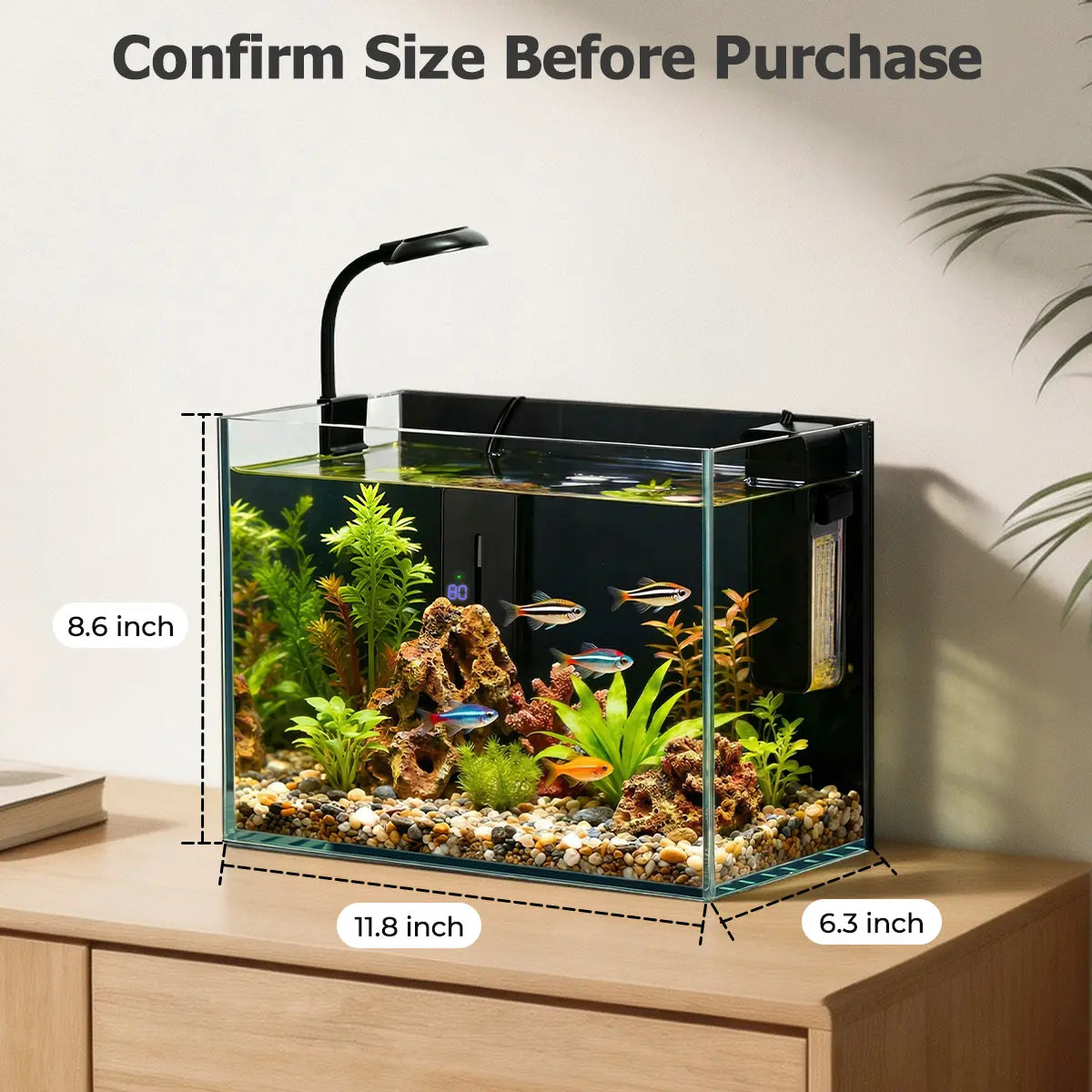 PAWGIANT 2.5 Gallon Nano Nature Aquarium Kit - Ultra-Clear Rimless Desktop Tank with Smart Temp Control, Light & Silent Multi-Layer Filter for Betta Fish