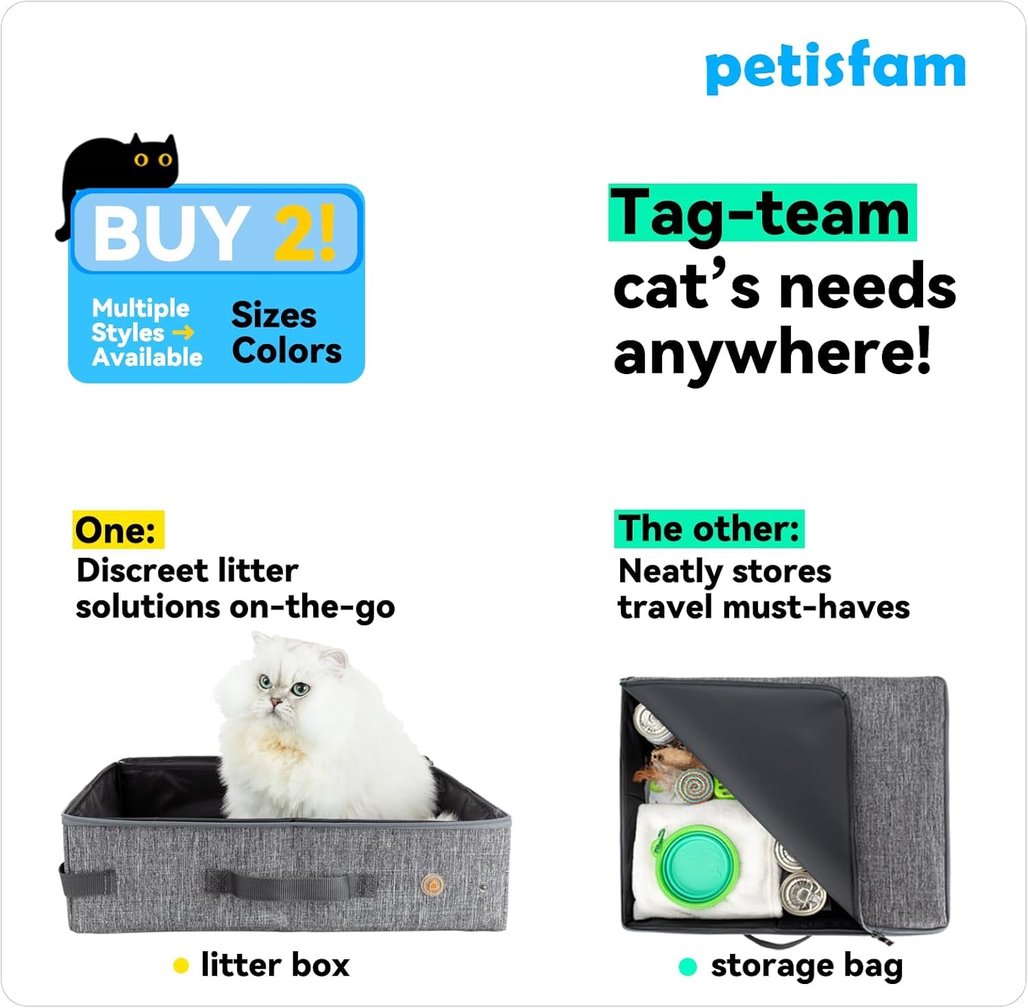 Portable Cat Travel Litter Box – lightweight, zipped design for easy carrying and mess-free travel in car, hotel, or airplane!