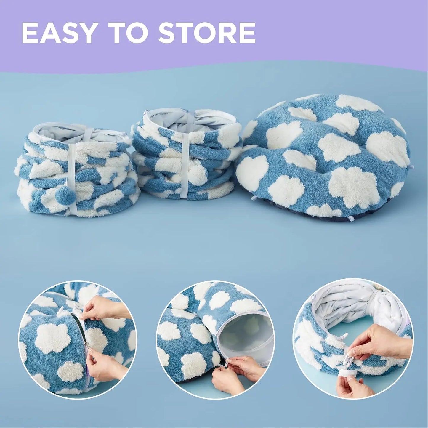 Cozy Cute Pet Tunnel Bed with Blanket - Plush Peek-A-Boo Cave for Dogs & Cats of All Sizes