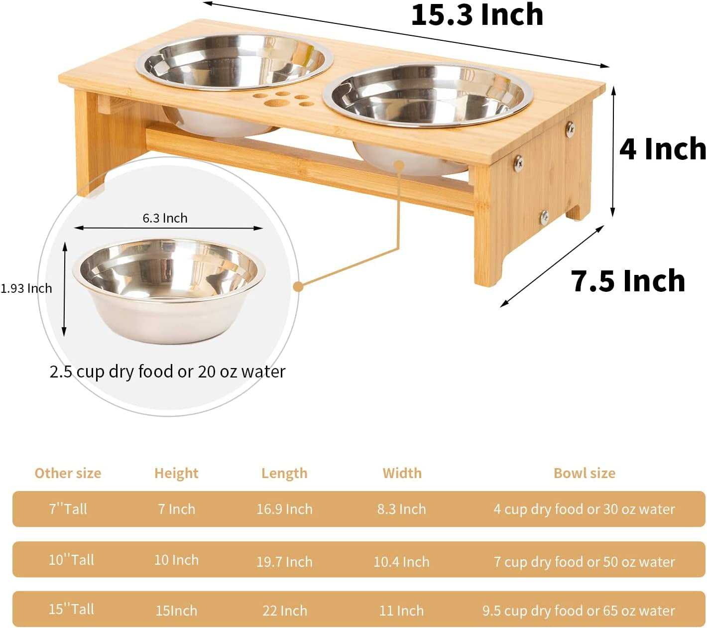 Elevated Bamboo Dog Feeder 🍽️🐾 Raised Stand w/ 2 Stainless Bowls – Anti‑Slip
