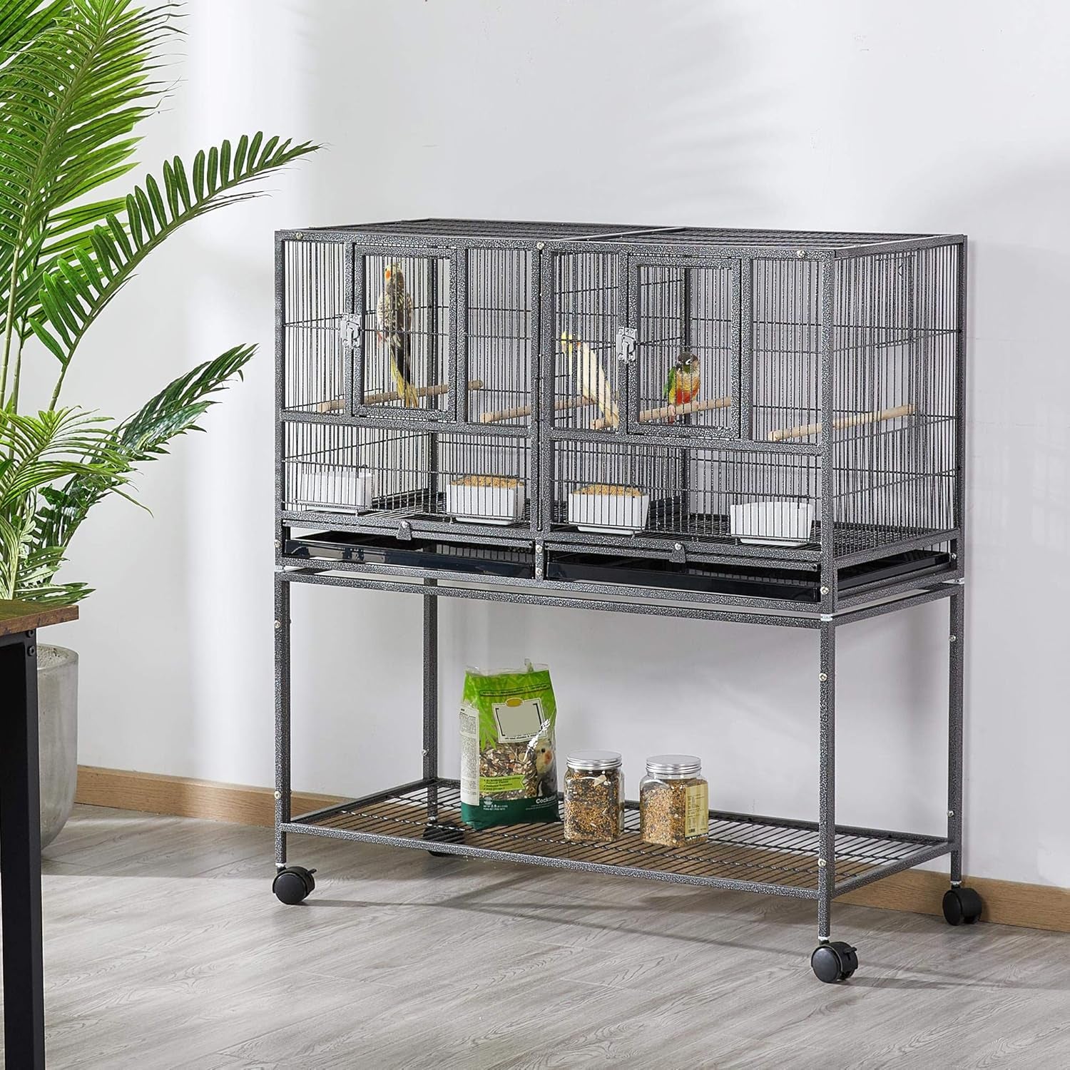 🐦🏠 Yaheetech 41.5" Stackable Divided Breeder Bird Cage — Rolling Stand, Divider, Feeding Doors & Perches (Black)