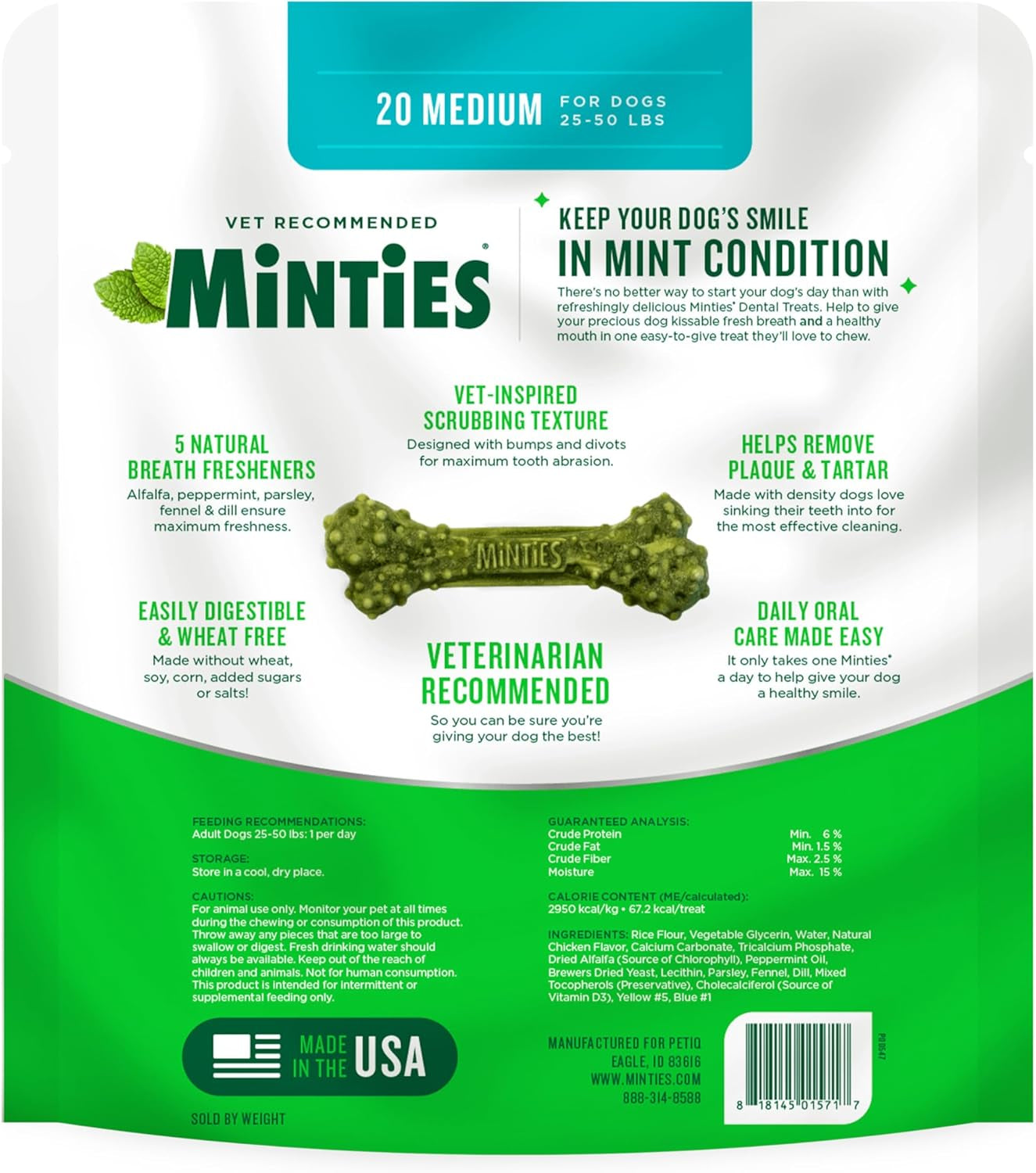 Minty Dental Chews for Dogs 🐶🌿 20ct Vet‑Recommended Treats Clean Teeth & Freshen Breath