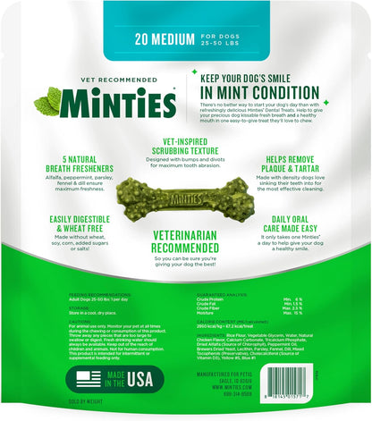 Minty Dental Chews for Dogs 🐶🌿 20ct Vet‑Recommended Treats Clean Teeth & Freshen Breath