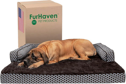 “Furhaven Cozy Couch Bed 🐶💤 Orthopedic Support for Sweet Snoozers”