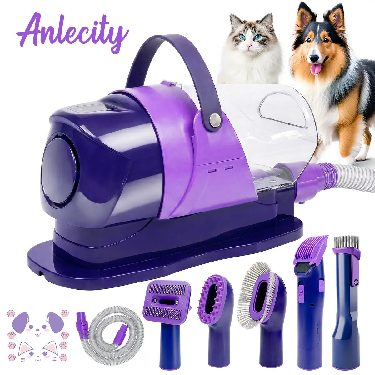 Anlecity Professional Dog Grooming Vacuum Kit - 6-in-1 with Cordless Clippers & 5 Tools, 3 Suction Modes, 3L Cup for Effortless Pet Hair Removal