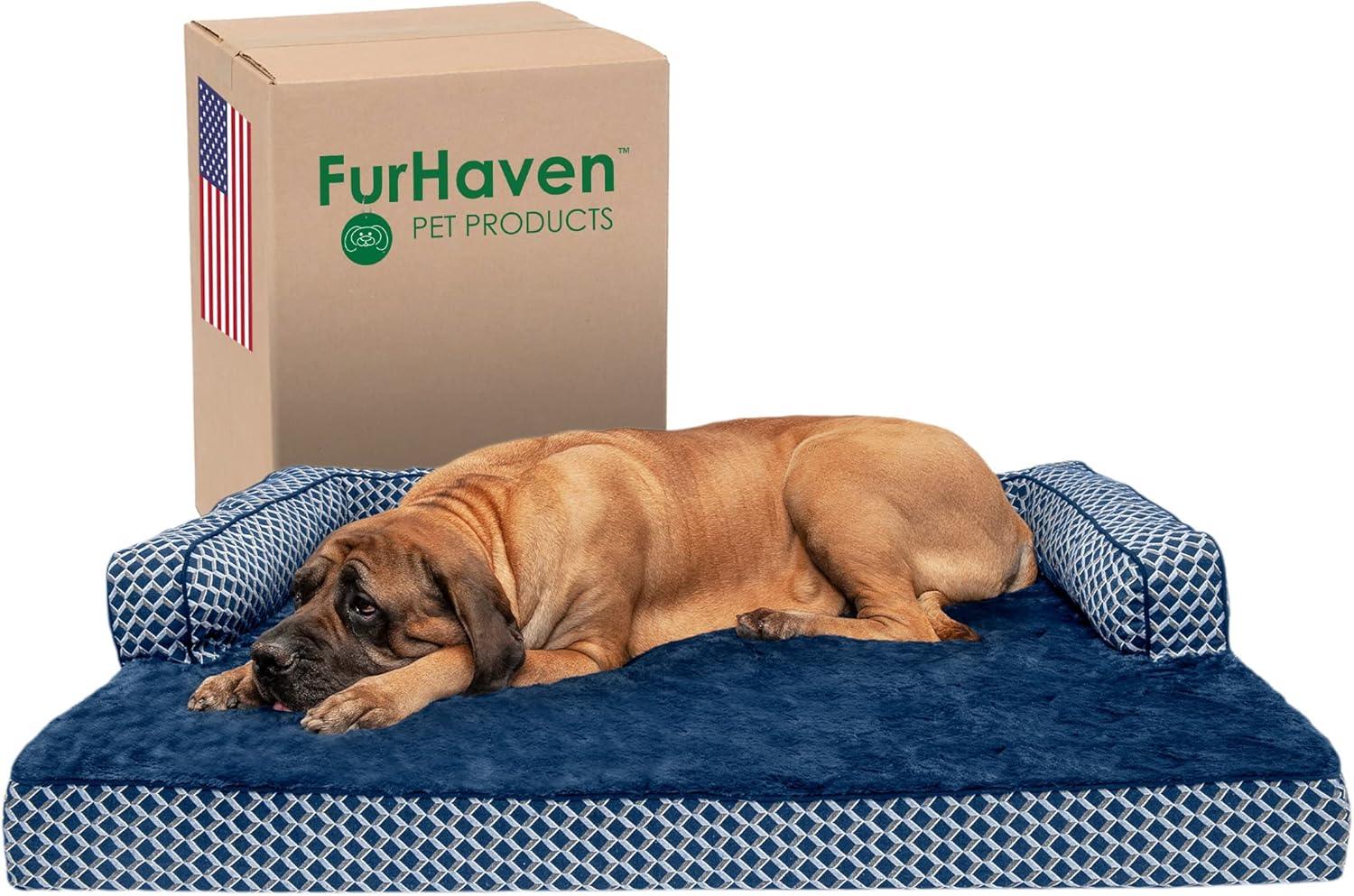 “Furhaven Cozy Couch Bed 🐶💤 Orthopedic Support for Sweet Snoozers”