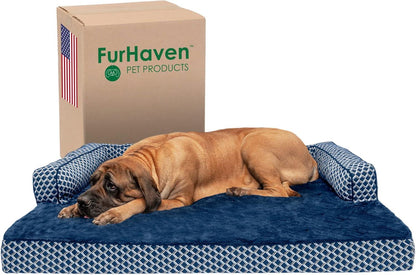 “Furhaven Cozy Couch Bed 🐶💤 Orthopedic Support for Sweet Snoozers”