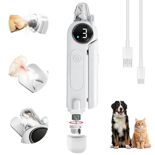 Ultimate 2-in-1 Pet Nail Clipper & Grinder with LED Light - Rechargeable, Quiet, 3 Speeds, Safety Lock & Splash Guard for Dogs & Cats