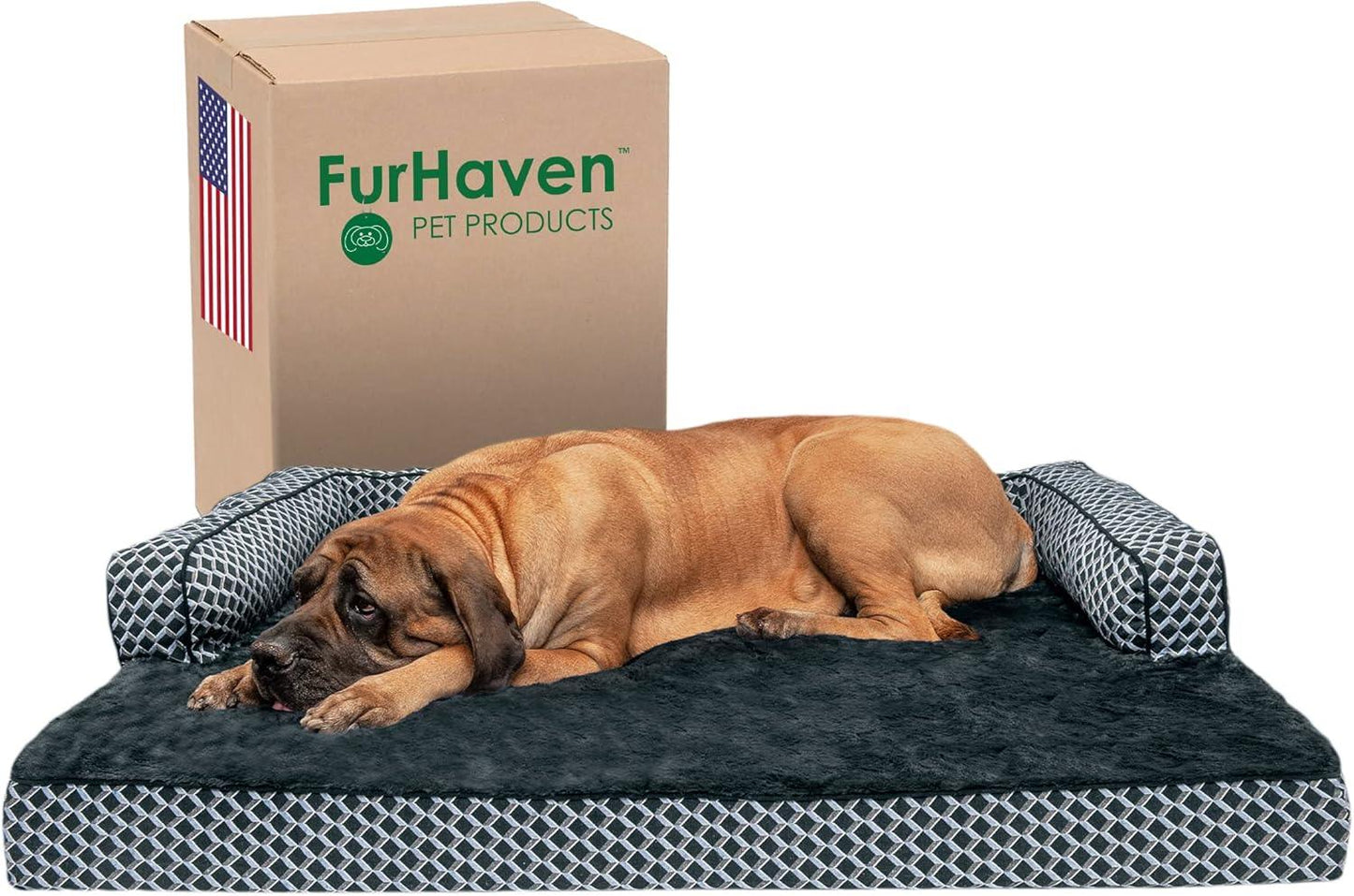 “Furhaven Cozy Couch Bed 🐶💤 Orthopedic Support for Sweet Snoozers”