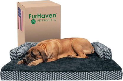 “Furhaven Cozy Couch Bed 🐶💤 Orthopedic Support for Sweet Snoozers”