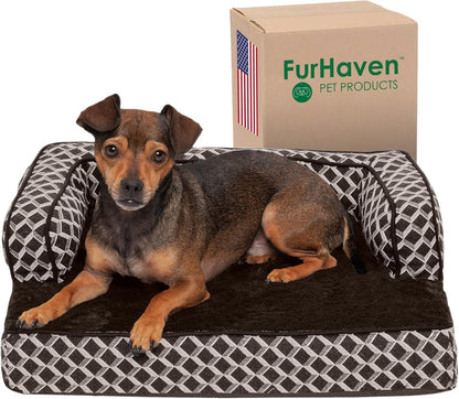 “Furhaven Cozy Couch Bed 🐶💤 Orthopedic Support for Sweet Snoozers”