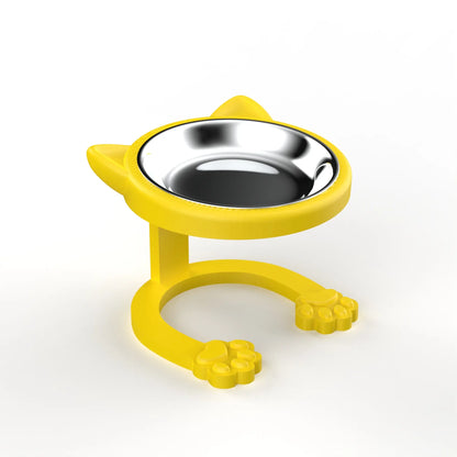 Elevated Stainless Steel Cat Bowl with Anti-Slip Stand - Whisker Friendly Feeder for Senior Cats and Small Puppies - Easy Clean & Portable Design